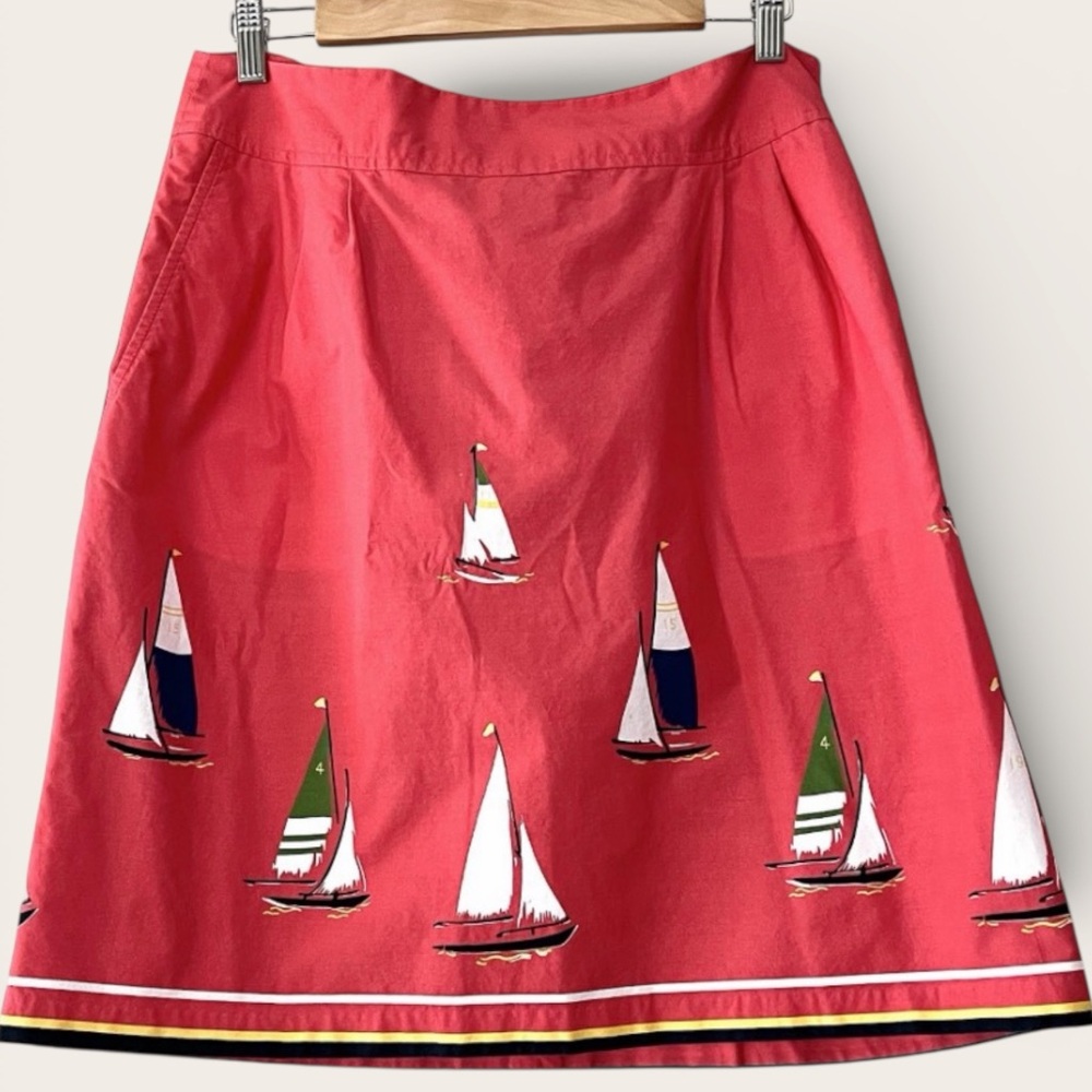 Lands' End Coral Sailing Print A-Line Skirt: Cape Cod Chic - Picture 1 of 1